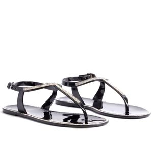 NEW 8WW TORRID RHINESTONE JELLY T-STRAP SANDAL-BLACK W/SILVER 8WW NWT